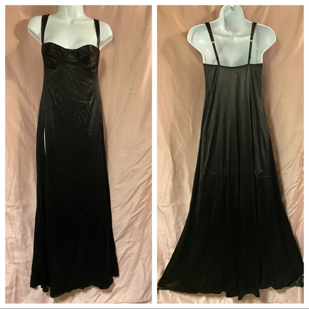 🎊🎉HOST PIC🎊🎉 VNTG Black Liquid Satin long night gown Victoria Secret Sissy - Picture 3 of 14